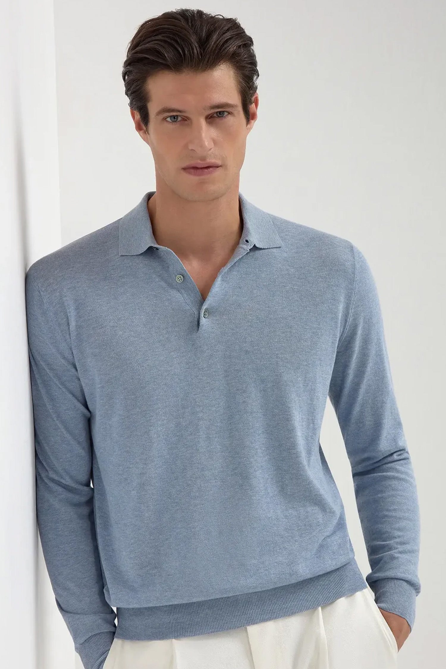 PINI PARMA | Knit Cotton Polo | Blue Sky