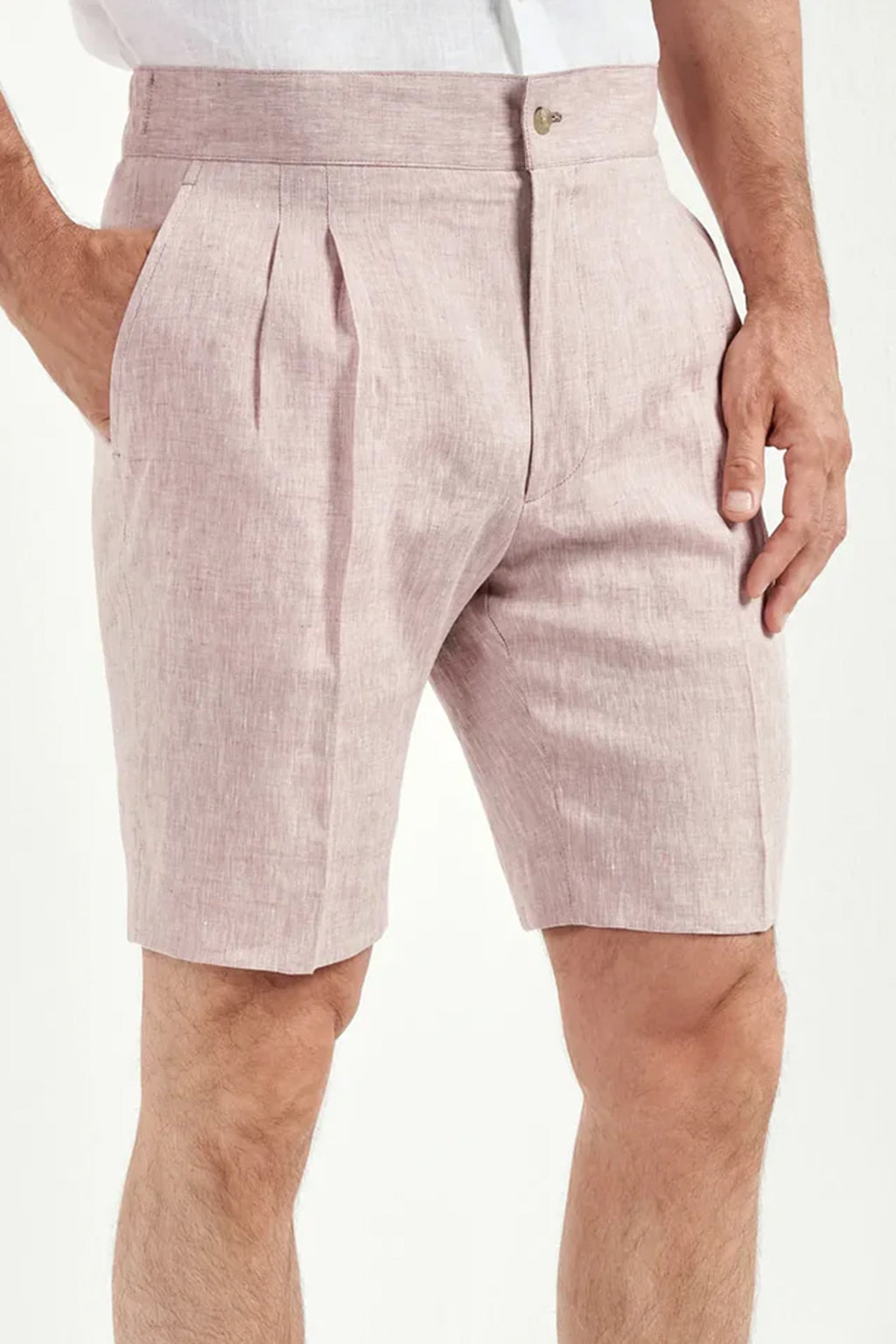 PINI PARMA | Double Pleated Linen Shorts | Dusty Rose