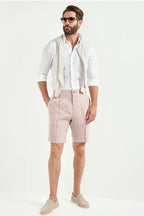 PINI PARMA | Double Pleated Linen Shorts | Dusty Rose