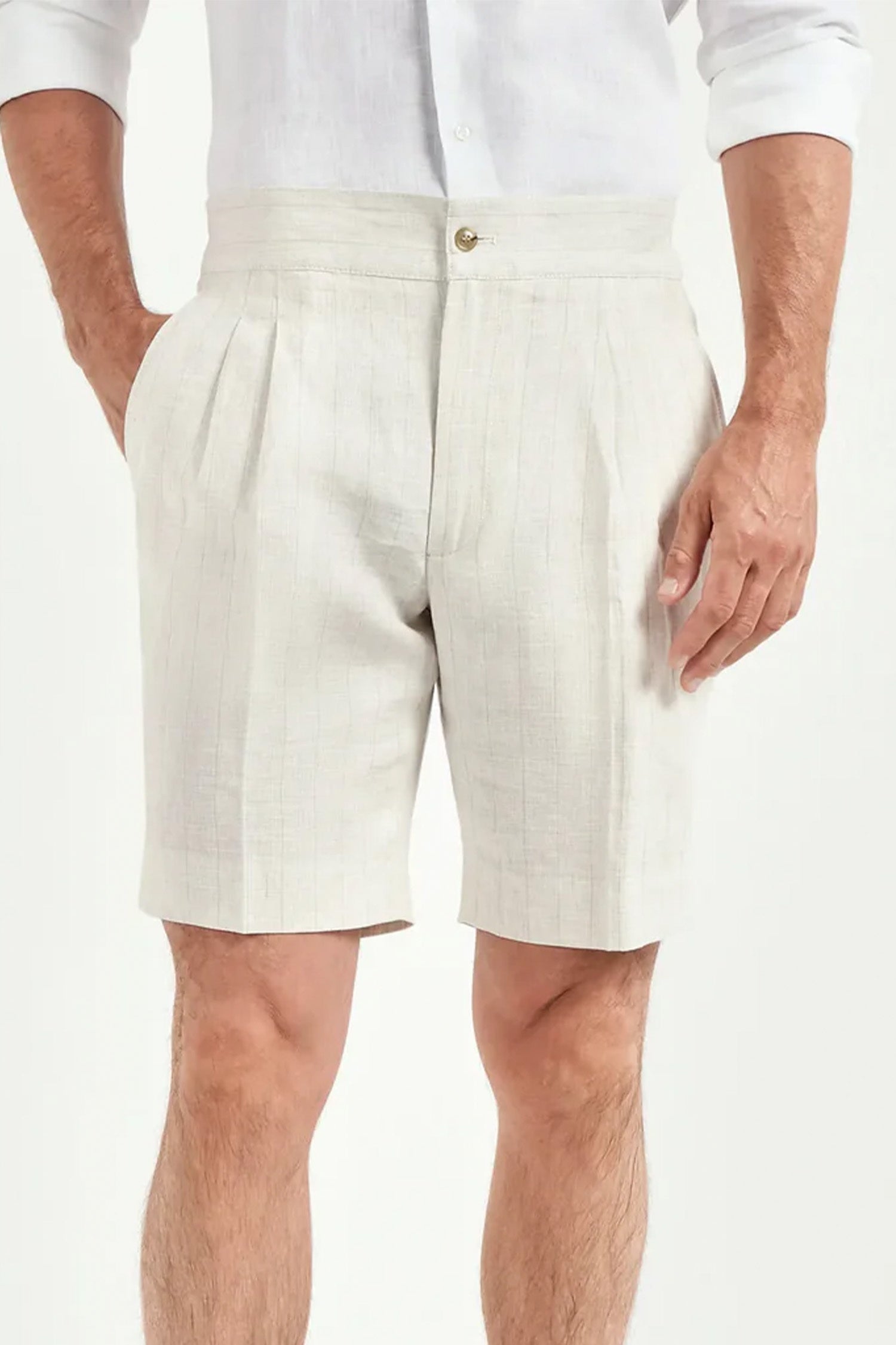 PINI PARMA | Striped Linen Shorts | Brown Stripe