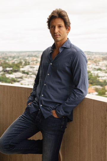 FEDELI Ocean Blue Soft Cotton Shirt