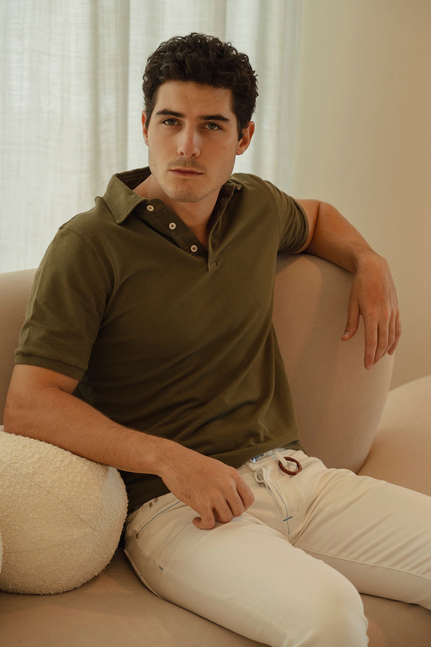 FEDELI | Cotton Pique Polo | Olive Green