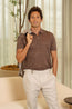 FEDELI | Zip Neck Polo | Chocolate
