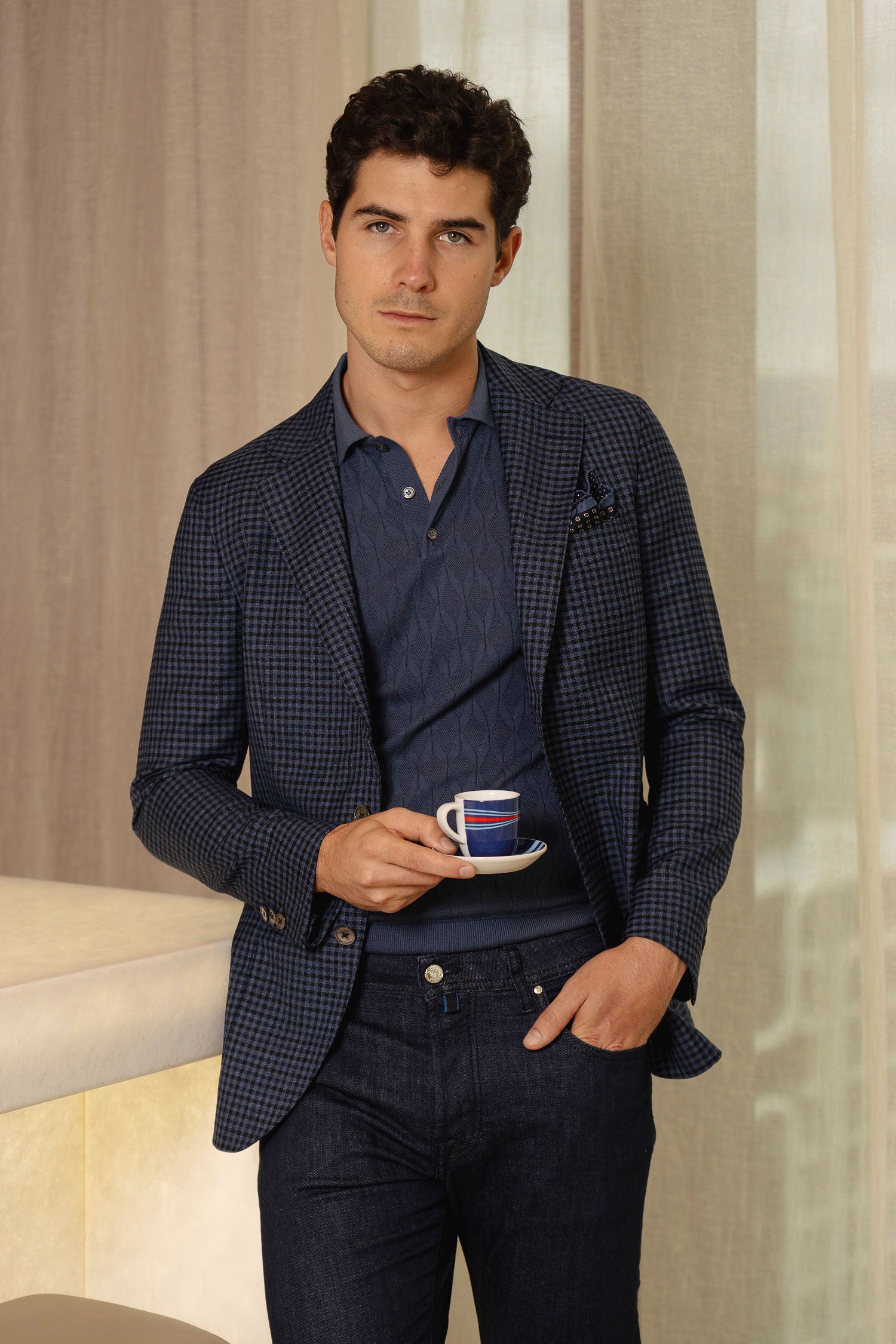 FEDELI | Rumba Knitted Polo | Ocean Blue