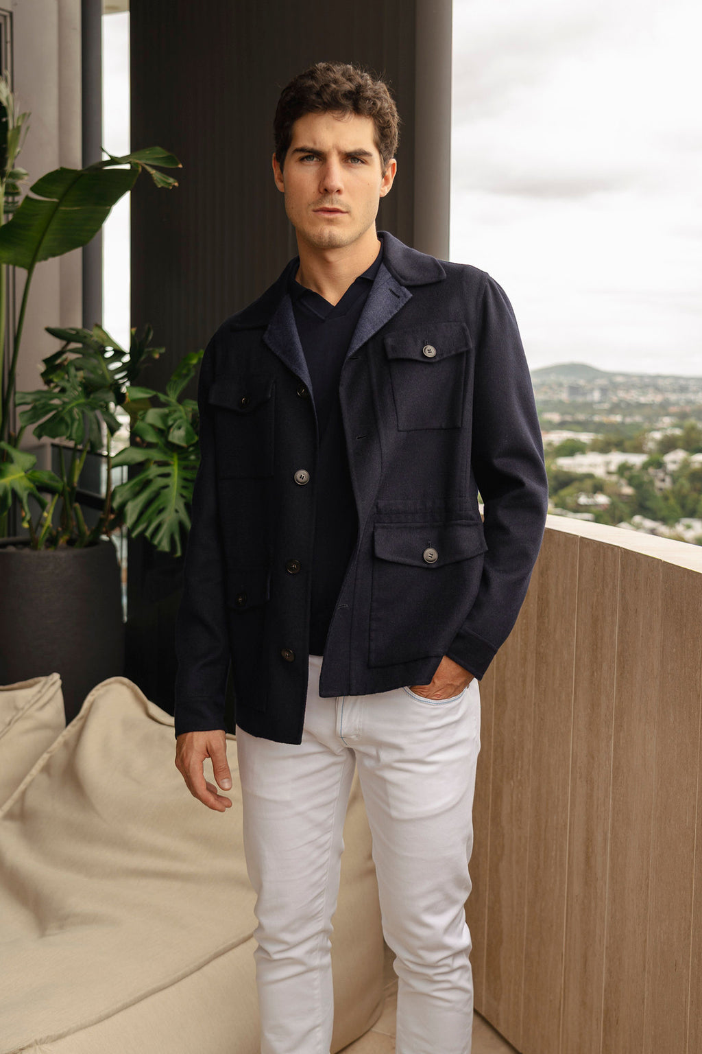 CANALI | Wool Safari Coat | Navy