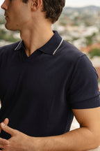CANALI | V-Neck Polo With Trim | Navy