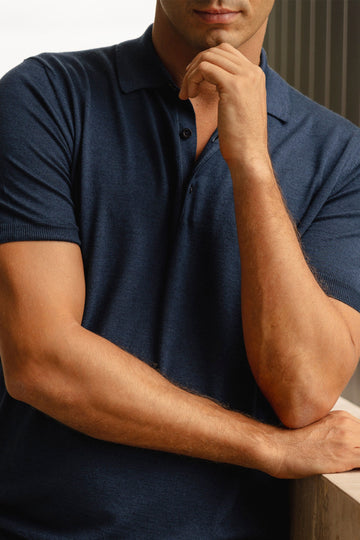 CANALI Navy Exclusive Fabric 3B Knit Polo