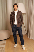 CANALI | Herringbone Safari Jacket | Chocolate
