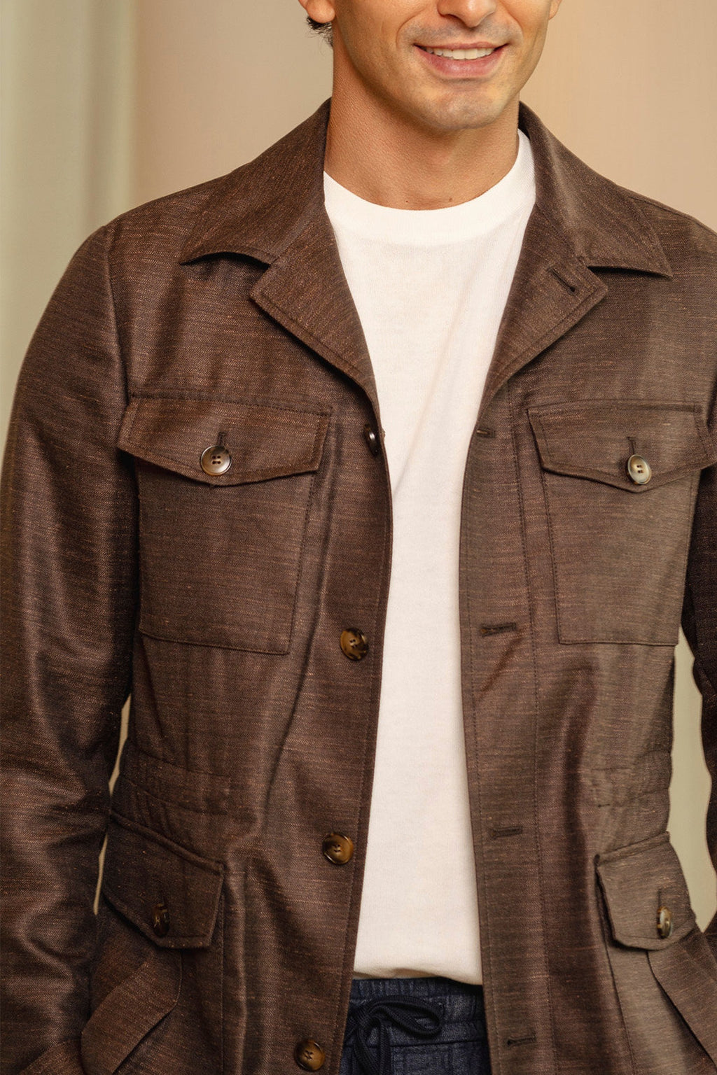 CANALI | Herringbone Safari Jacket | Chocolate