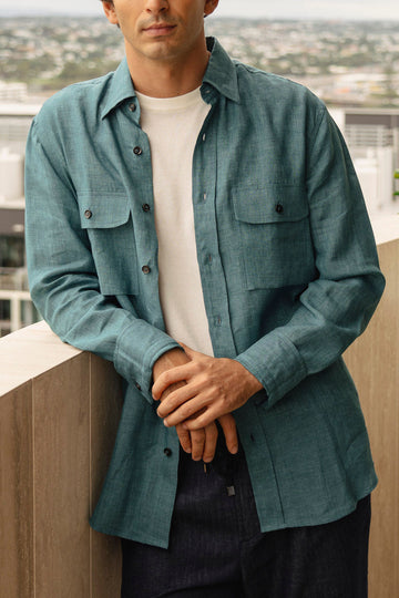 BRIONI Teal Military Shirt