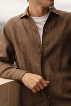 BRIONI | Casual Collar Linen Shirt | Chocolate
