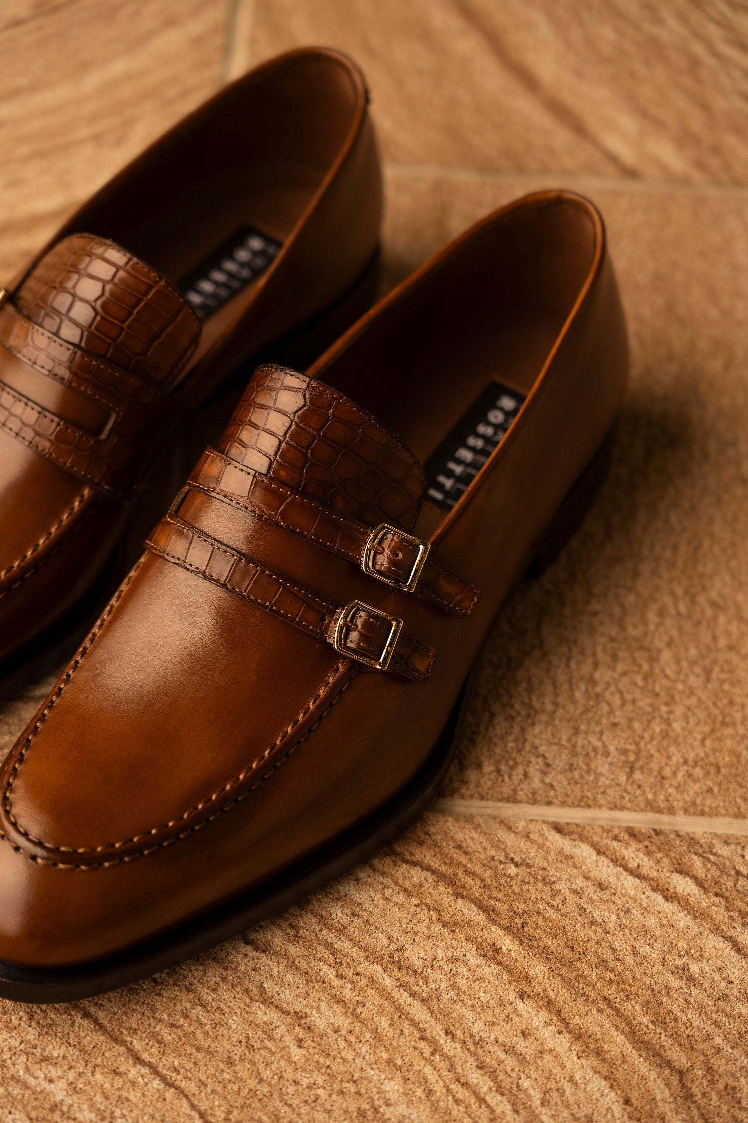 FRATELLI ROSSETTI | Crocodile Monk Strap | Tan