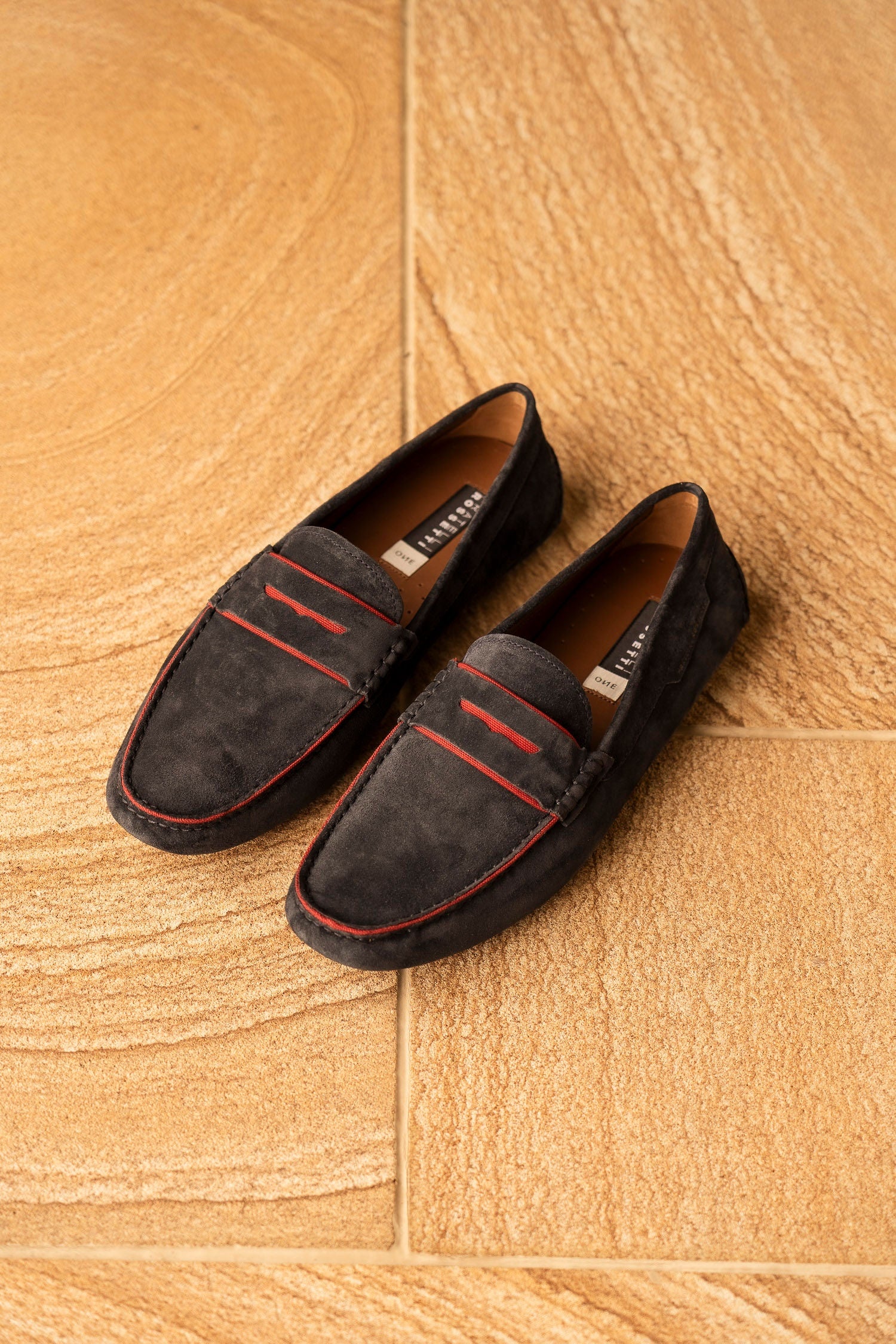 FRATELLI ROSSETTI | Suede Driving Loafer | Navy & Red