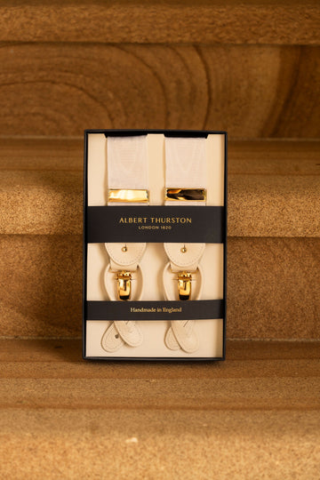 ALBERT THURSTON White Moire 2-in-1 Braces Gold