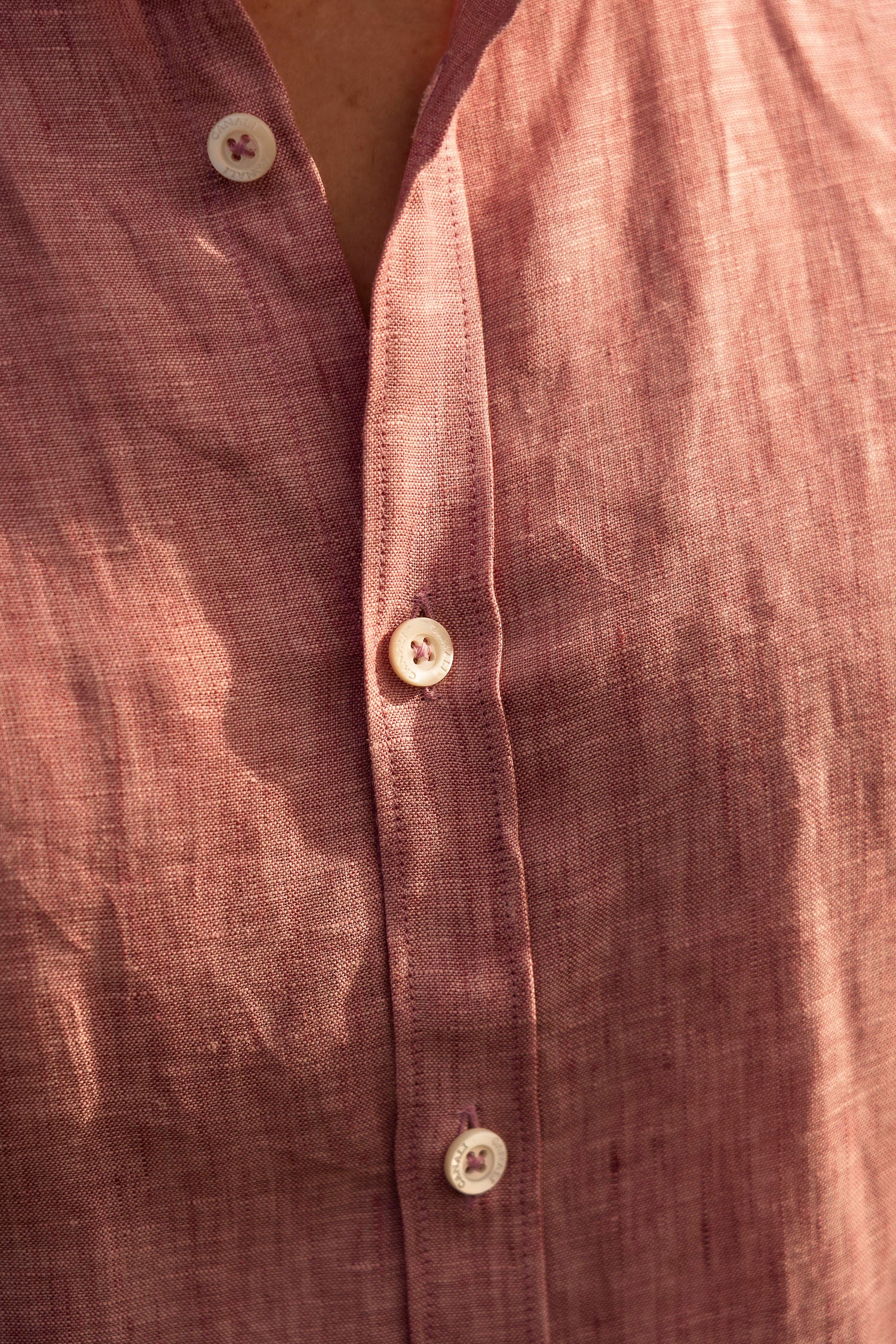 CANALI | Linen Shirt With Placket | Dark Pink