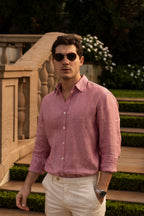 CANALI | Linen Shirt With Placket | Dark Pink