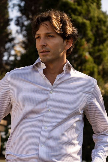 CANALI Brown & White Striped Shirt