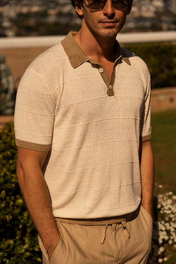 CANALI Cream & Brown Check Polo