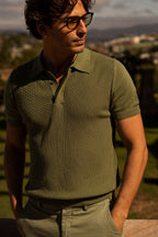 CANALI | Patterned Front Polo | Grass Green