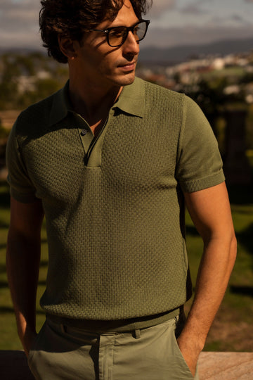 CANALI Grass Green Patterned Front Polo