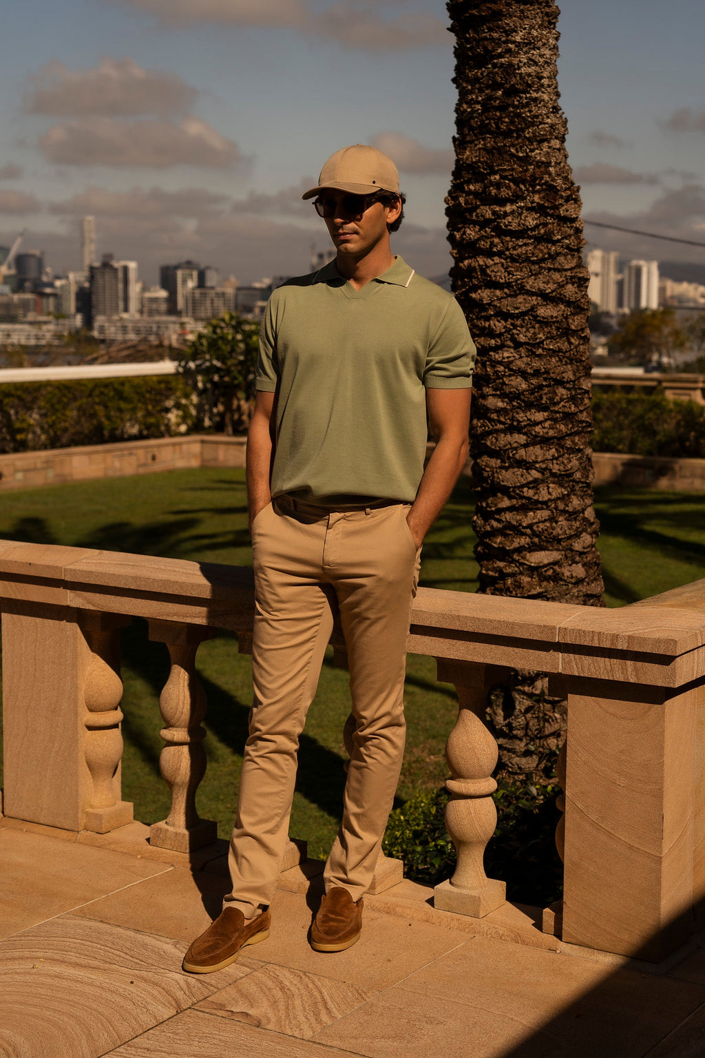CANALI | V-Neck Polo With Trim | Pistachio