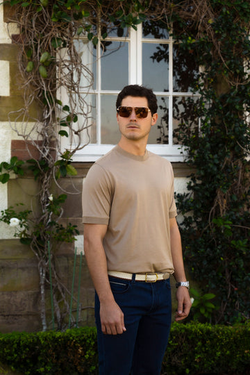 CANALI Taupe Cotton & Silk Crew Neck