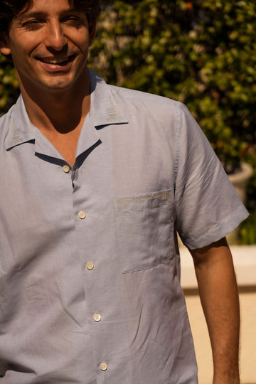 CANALI | Short Sleeve Shirt With Embroidery | Sky