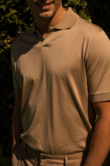 CANALI Taupe Cotton & Silk V-Neck