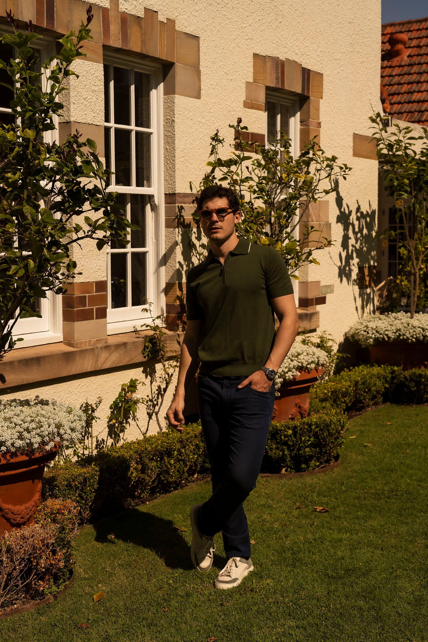 CANALI | Polo With Trim On Collar | Bottle Green