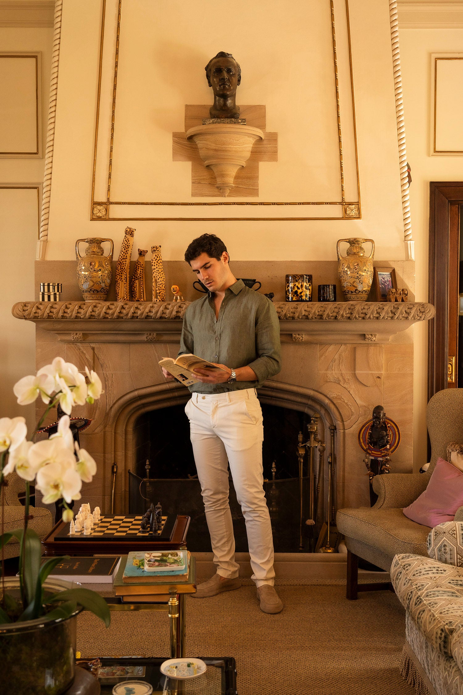 CANALI | Linen Shirt With Placket | Forest Green