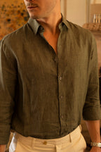 CANALI | Linen Shirt With Placket | Forest Green