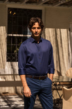 CANALI | Jersey Shirt Spread Collar | Dark Royal Blue