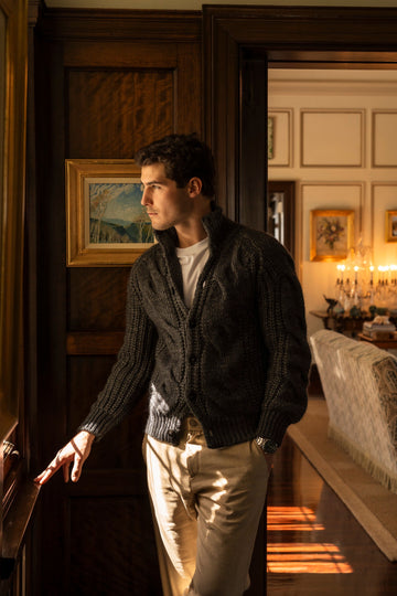 CANALI Charcoal Chunky Button-Up Knit