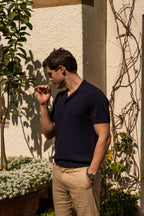 CANALI | Patterned Front Polo | Navy
