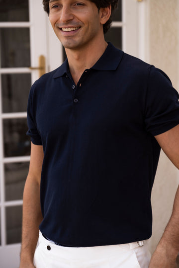 CANALI Navy 3-Button Neck Polo