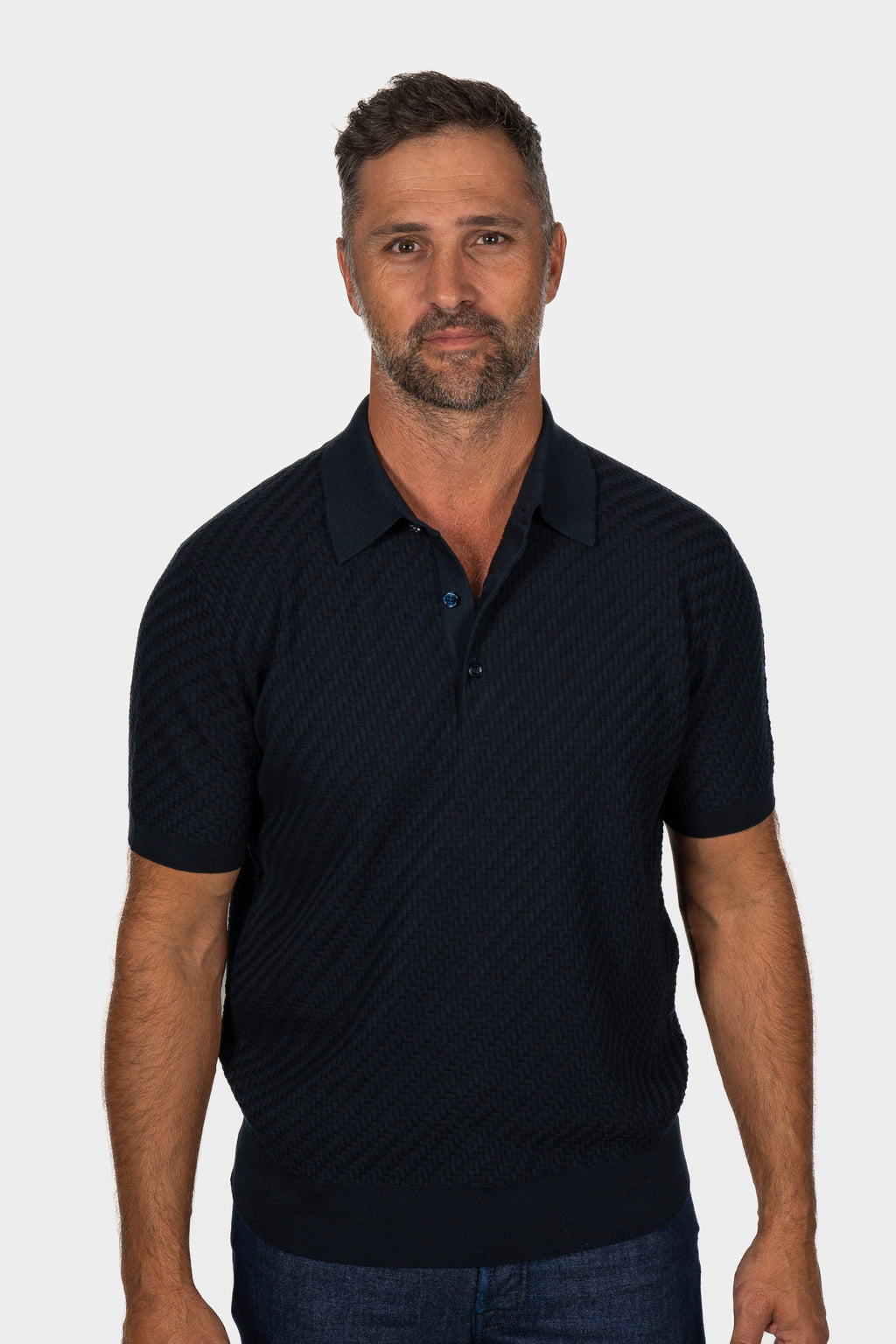 BRIONI | Basket Weave Polo | Navy