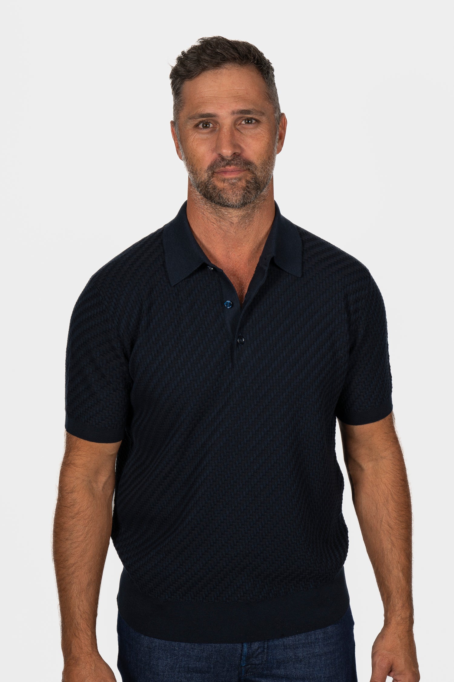 BRIONI | Basket Weave Polo | Navy