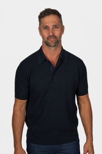 BRIONI Navy Basket Weave Polo