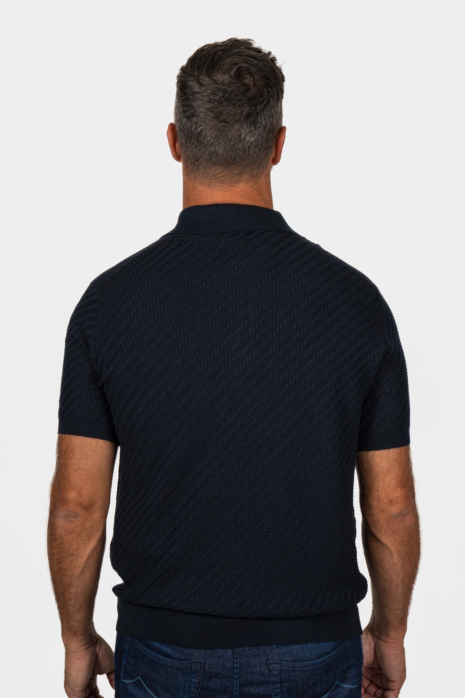 BRIONI | Basket Weave Polo | Navy