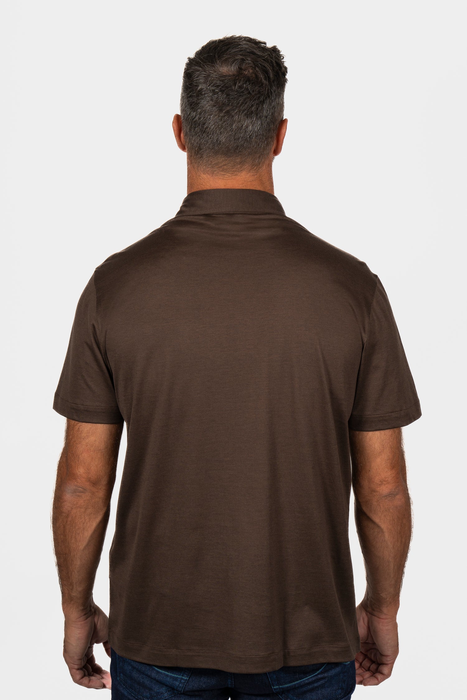 BRIONI | Silk & Cotton Polo | Dark Brown