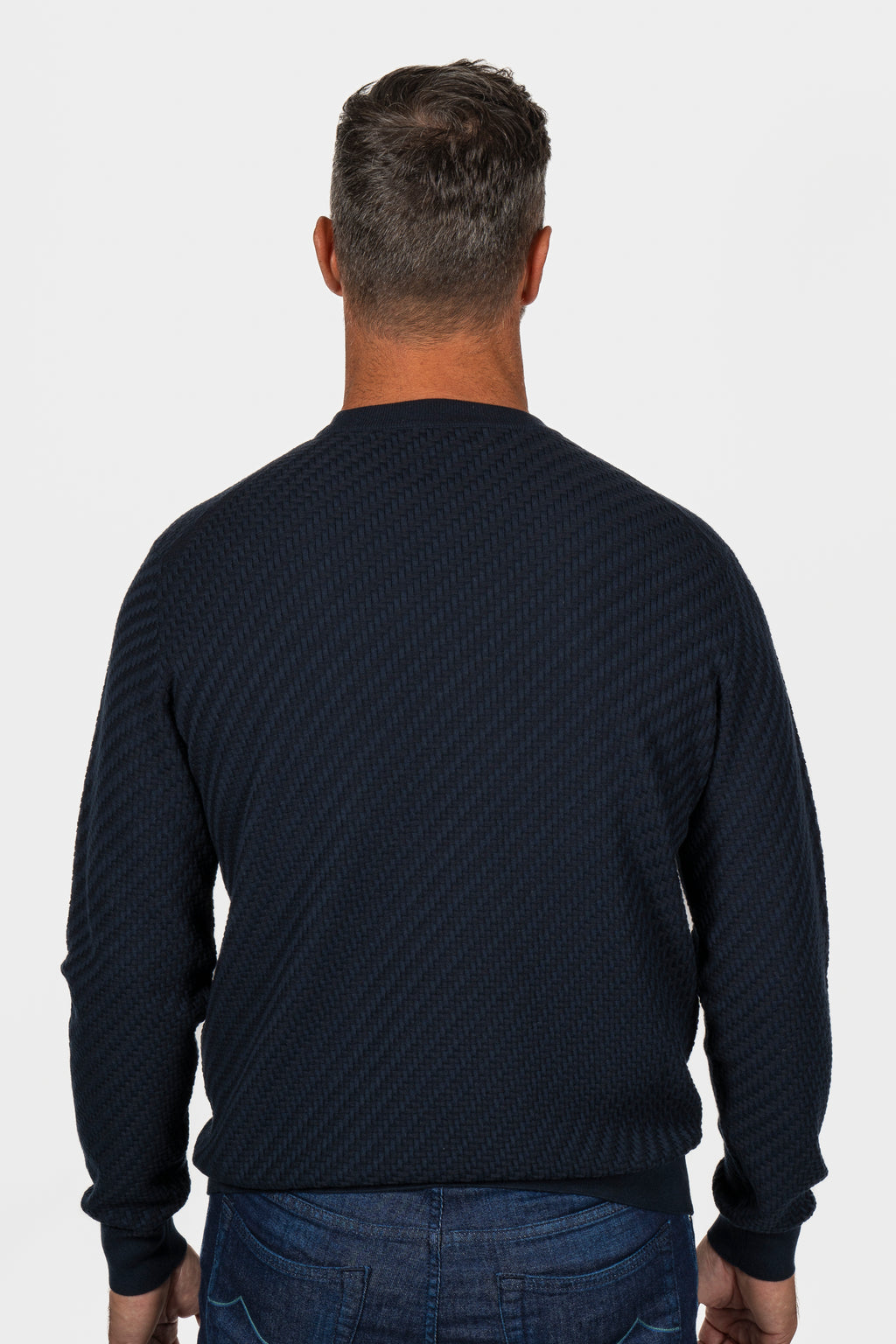 BRIONI | Basket Weave Crew Neck Knit | Navy