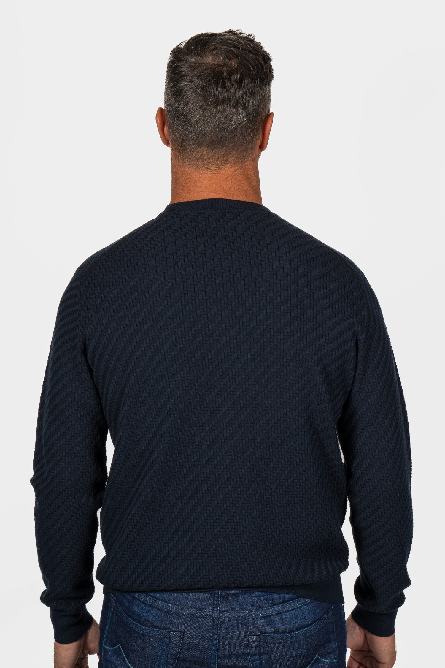 BRIONI | Basket Weave Crew Neck Knit | Navy