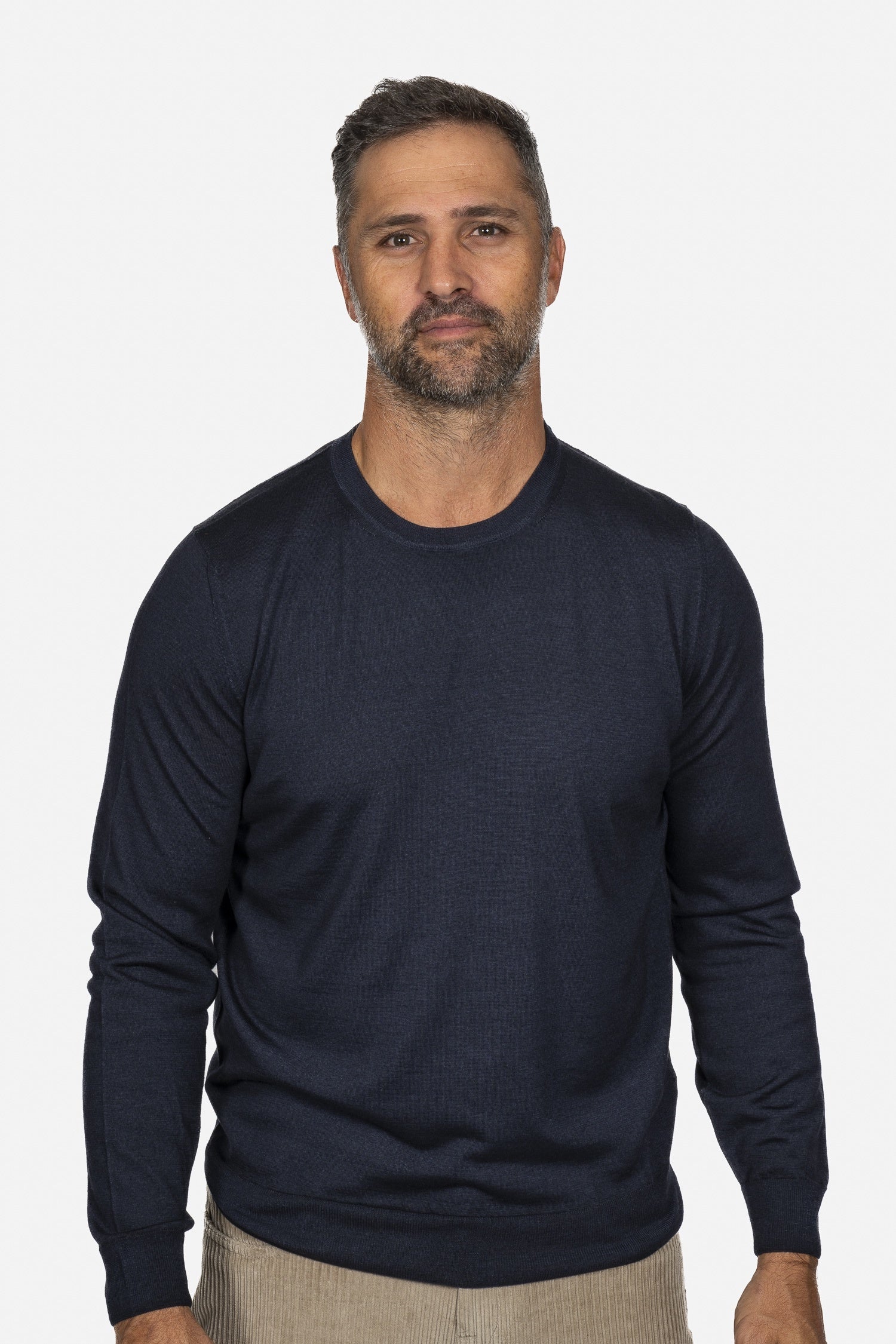 CANALI | Exclusive Wool-Silk Crew Neck Knit | Navy