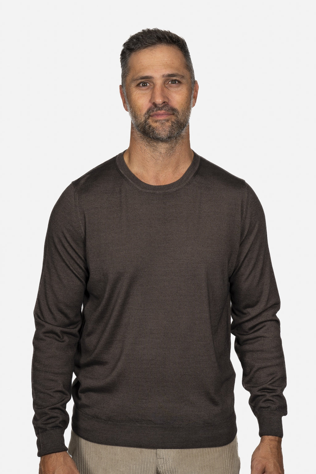 CANALI | Exclusive Wool-Silk Crew Neck Knit | Chocolate