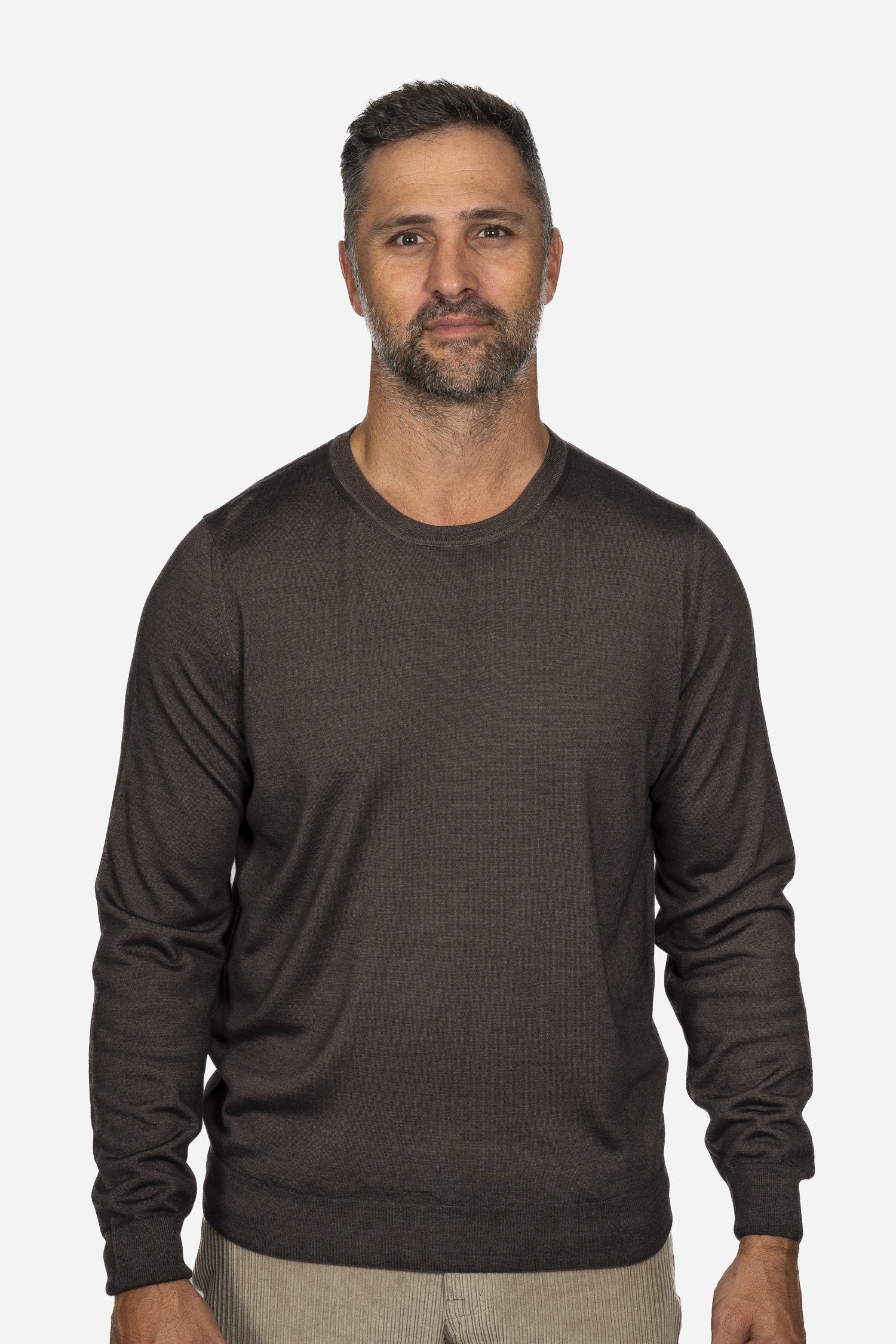 CANALI | Exclusive Wool-Silk Crew Neck Knit | Chocolate