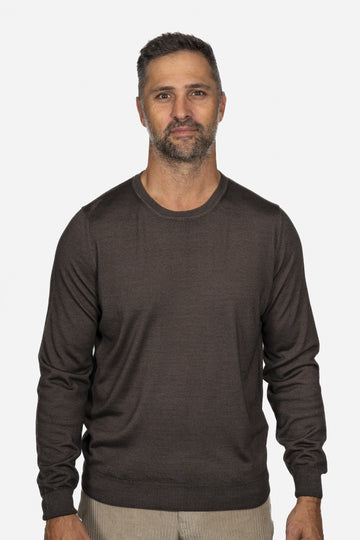 CANALI Chocolate Exclusive Wool/Silk Crew Neck Knit