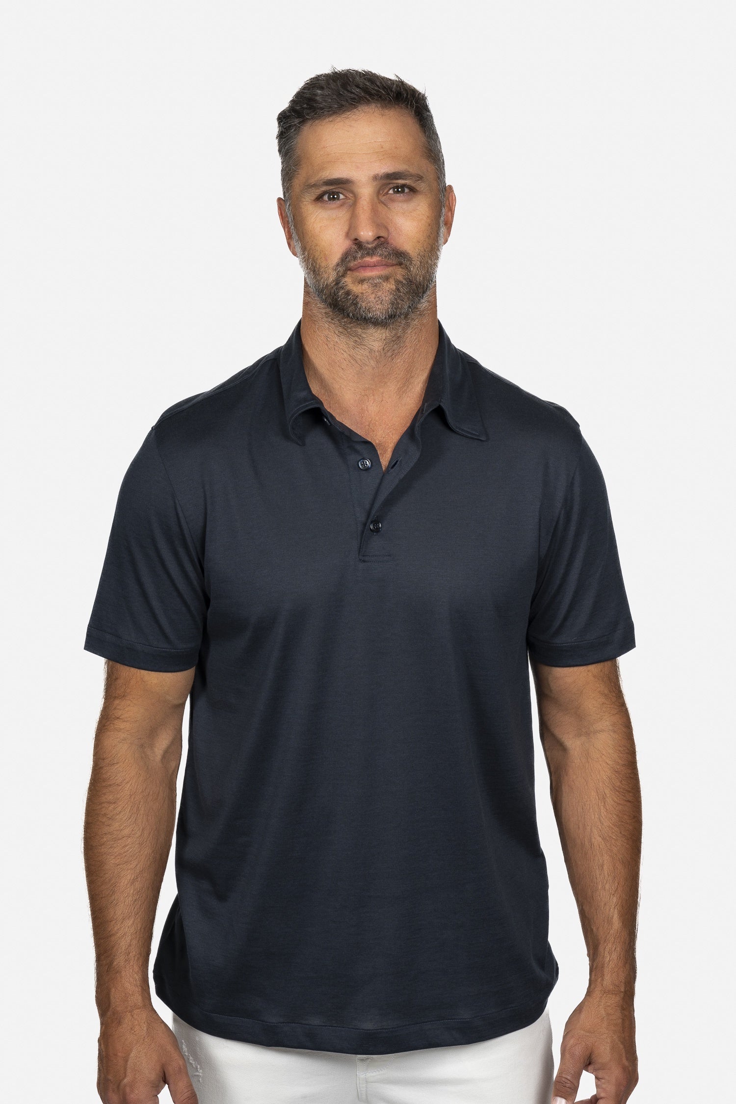 BRIONI | Silk & Cotton Polo | Navy