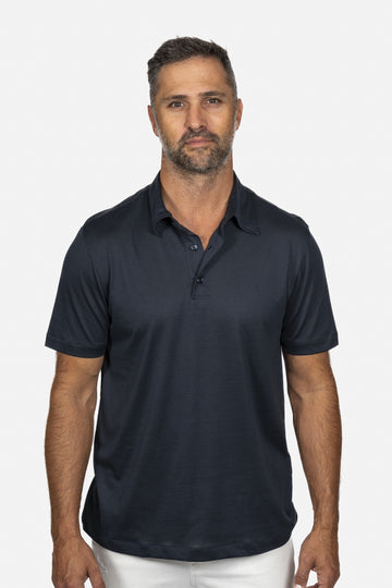 BRIONI Navy Silk & Cotton Polo