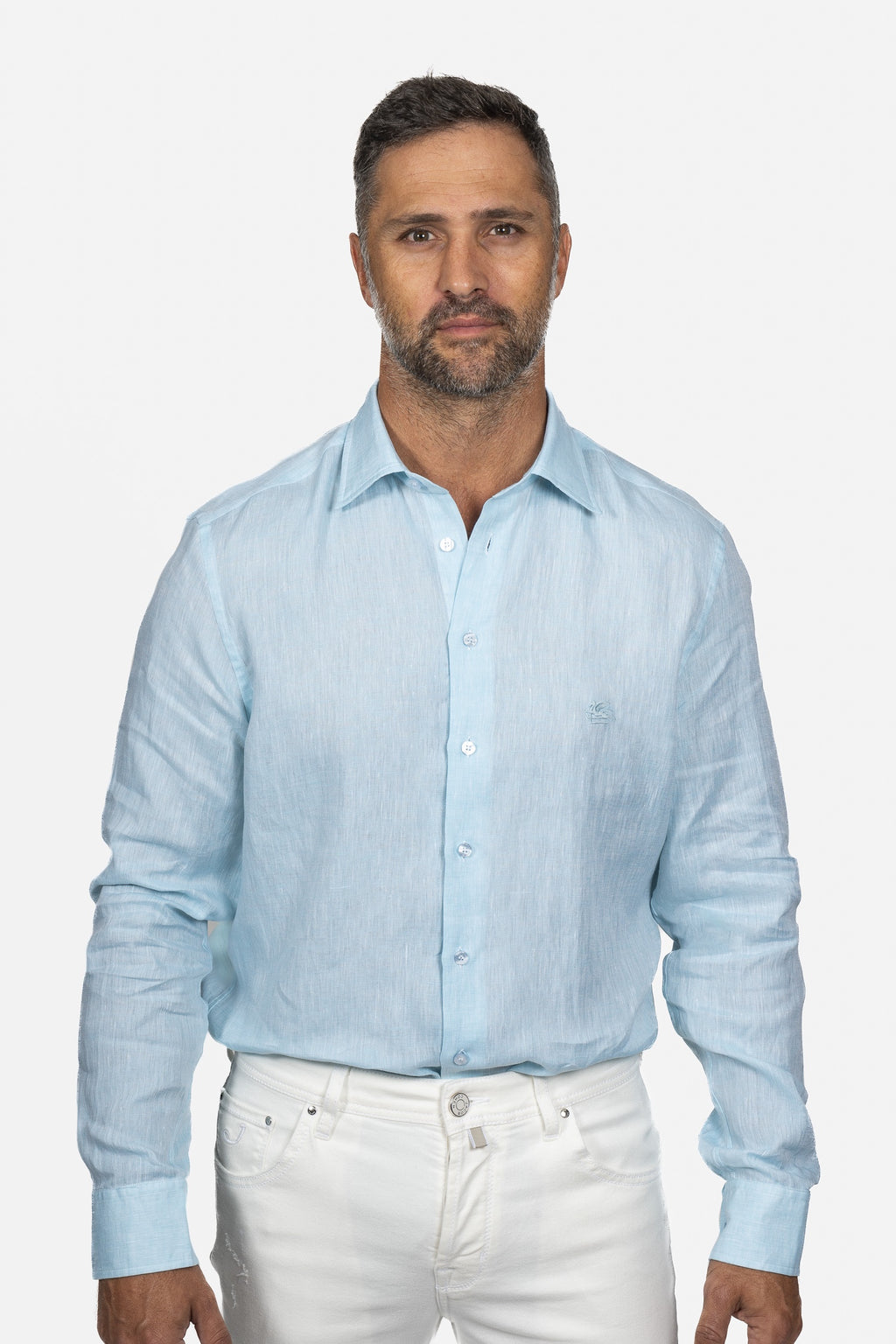 ETRO | Regular Fit Linen Shirt | Aqua