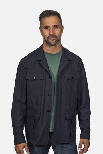 CANALI Navy Wool Safari Jacket